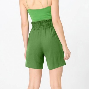 Women's High Waist Elastic Cotton Shorts With Drawstring And Pockets Casual Loose Fit Solid Green Short <b>Pants</b> with low MOQ - Product Image 5