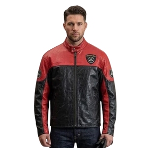 Unisex Custom Wholesale Long Stand Red Black <b>Racing</b> Genuine Leather Motorcycle <b>Jacket</b> | Eco-Friendly Windproof Genuine Cowhide - Product Image 2