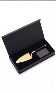 Premium Handmade Gold Cake Knife And Server <b>Set</b> With Black Handle Triangle Shape Perfect For Cakes And Muffins Serving - Product Image 3