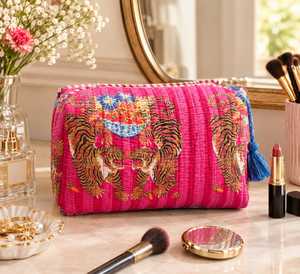 <b>Small</b> for Bohemian Tiger Animal Print Cotton Eco-Friendly Waterproof Cosmetic <b>Bag</b> Tassel Zipper Portable <b>Travel</b> Makeup Pouch - Product Image 3