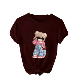 <b>Cute</b> <b>Bear</b> Cartoon Print Women's Casual Loose Fit White T-Shirt Crew Neck Short Sleeve Spring Summer Cotton Jersey Top - Product Image 2