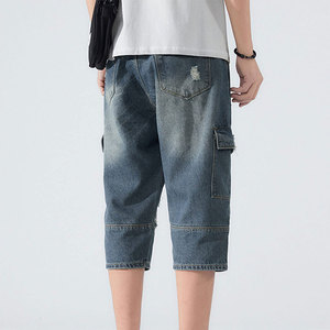 <b>Men</b> Denim <b>Jean</b> Shorts Solid Pattern Quick Dry Breathable Outdoor Casual Wear OEM Service <b>Elastic</b> <b>Waist</b> - Product Image 6