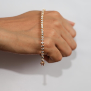 Pulsera de tenis de oro macizo de 14K con diamantes de corte redondo cultivados en laboratorio para mujer, pulsera de boda de oro macizo delicada, elegante regalo de joyería - Product Image 2