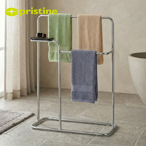 Porte-serviettes autoportant moderne en chrome à 3 barres avec étagère de rangement pour salle de bain, support à serviettes mobile - Product Image 3