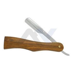 High Quality Barber Razor Stainless Steel Straight Razor <b>Single</b> Blade Face Shaving Razor <b>Swing</b> Lock Custom Color Wooden Handle - Product Image 1