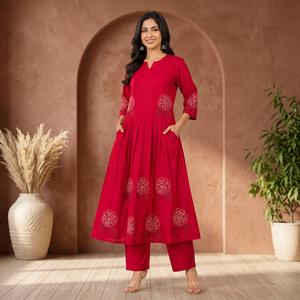 Knee -Length <b>Kurti</b> With Floral Embroidery Loose Fit Traditional Indian Pakistani <b>Women</b> Casual Wear Se - Product Image 4