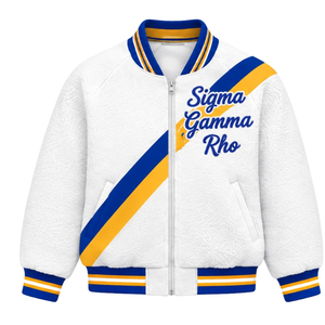 Chaqueta Bomber Reversible de Sherpa Personalizada de la Hermandad Griega Sigma Gamma Rho para Mujer, Abrigo de Invierno Cálido de Doble Cara con Forro Polar, OEM ODM - Product Image 1
