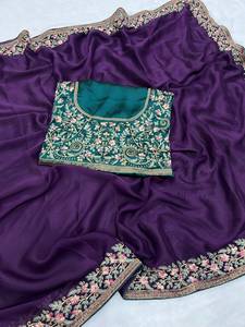 Sari de style indien ethnique pour mariage et festival, en soie Rangoli, brodé, avec Pallu C et travail Zari, broderie Farma, de créateur - Product Image 3