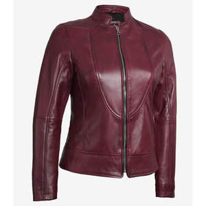 Wholesale Real Sheepskin Leather Women’s <b>Jacket</b> - Stand Collar Tailored Fit Burgundy High-Quality Outerwear - Product Image 3