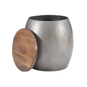 Table basse ronde industrielle en métal avec plateau en bois, diamètre 25 pouces, meuble multifonctionnel pour salon - Product Image 2