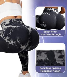 Leggings de yoga tie-dye taille haute sans couture, effet froncé aux fesses, respirants, extensibles, effet ventre plat, pour l'entraînement et la course - Product Image 4