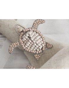 Exquisite Sea <b>Turtle</b> Beaded Napkin <b>Ring</b> Set Natural Beige and Brown Tones Luxury Nautical Dining Decor for Upscale Restaurants - Product Image 2