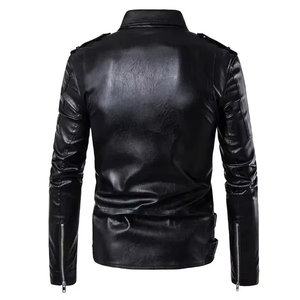 Chaqueta de moto de invierno con cuello alto, de piel sintética de oveja, cuero vacuno, tela transpirable de lana, cierre de cremallera, con forro. - Product Image 6