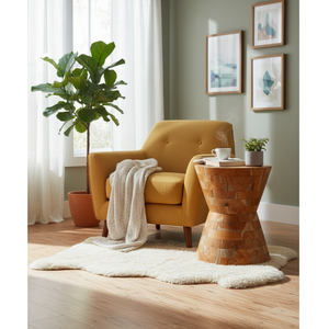 ARTERRA Premium <b>Rustic</b> Natural Grain Pattern Living Room Furniture Handmade Teak Hourglass <b>Side</b> <b>Table</b> Decor - Product Image 4