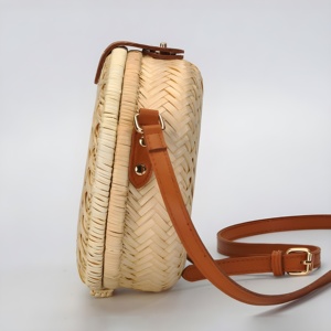 <b>White</b> bamboo <b>bags</b> <b>hand</b> weaving waffle shoulder <b>bag</b> cosmetic accessories storage for ladies - Product Image 4