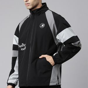 Blouson bomber homme noir color block avec fermeture éclair, col montant, coupe sport, coupe-vent, en polaire, vêtement d'extérieur pour l'automne, softshell - Product Image 6
