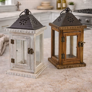 Lanterne en bois - Forme carrée - Décoration festive pour Noël et Thanksgiving - Ornement de décoration pour la maison - Product Image 1