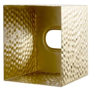 Boîte à mouchoirs décorative en métal martelé couleur laiton, avec fond ouvert, texture granulée, support carré pour mouchoirs - Product Image 3