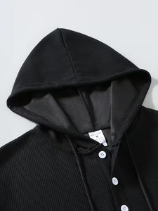 Men's Black Hooded Short Sleeve Knitted T-Shirt Regular Fit Eco-Friendly Casual Street Style 100% Cotton or Polyester Blend - Product Image 3