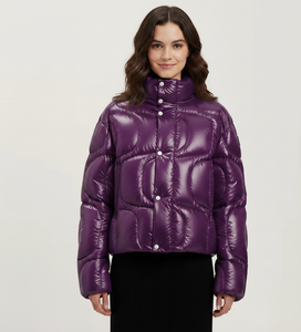 Abrigo Acolchado Impermeable de Invierno Personalizado para Mujer, Chaqueta Corta Gruesa con Diseño de Parches - Product Image 6