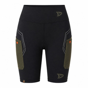 Shorts Deportivos de Cintura Baja para Mujer, con Bolsillo Lateral, Ecológicos, Transpirables, con Cierre de Cordón, de Spandex y Algodón, Color Sólido Negro Oliva - Product Image 1