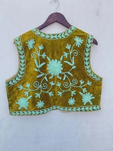 Nitin Exports Vintage Bohemian Velvet Beaded Sleeveless Vest <b>Indian</b> Ethnic Summer Knitted Short Outerwear Floral Pattern V-Neck - Product Image 2