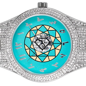 Reloj de pulsera de acero inoxidable estilo hip hop estadounidense con incrustaciones de circonitas, esfera turquesa, movimiento de cuarzo analógico, caja redonda de 46 mm, cristal de zafiro, correa mixta de 20 mm - Product Image 4