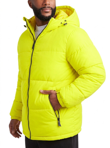 Veste d'hiver matelassée à capuche pour homme, couleur unie, épaisseur standard, polyester, imperméable, coupe-vent, col montant, fermeture éclair - Product Image 4