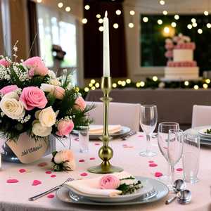 Candelabro Elegante para Decoración de Mesa de Boda con Vela Cónica y Arreglo Floral - Product Image 1