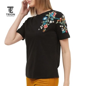 Fashion Women Embroidery T-<b>Shirts</b> Custom Floral Embroidered Cotton Tops Casual Short Sleeve Tees Soft Comfortable <b>Shirts</b> - Product Image 3
