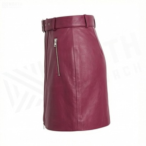 Jupe courte en similicuir PU taille haute pour femme, style motard, avec fermeture éclair et poches latérales, couleur unie - Product Image 3