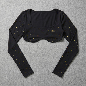<b>Rhinestone</b> Embellished Underbust <b>Crop</b> <b>Top</b> Cotton Knitted Full Sleeves women's shirt ODM Casual Blouse Partywear Boutique Fashion - Product Image 3