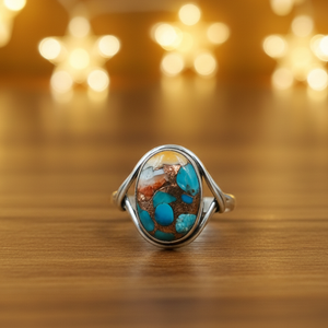 Blue Oyster Turquoise Oval <b>Ring</b> 925 Sterling Silver Handmade Boho <b>Statement</b> <b>Ring</b> Vintage Tribal Jewelry Gift for Women Unisex - Product Image 3