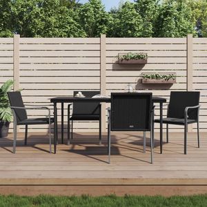 <b>Black</b> Garden Dining Set 4 Seater Rattan Steel <b>Frame</b> Weather Resistant Outdoor Furniture Contemporary Design - Product Image 1