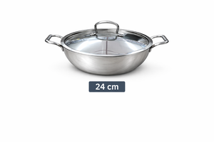 Wok (Kadhai) Tradicional Premium de Acero Inoxidable de Triple Capa con Tapa, Soporte para Olla, Asas Laterales, 24 cm, Color Plateado, Duradero - Product Image 3