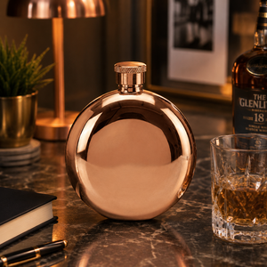 Flacon rond en cuivre de qualité supérieure, gourde en cuivre poli pour hommes, flacon à liqueur en métal fait main, cadeaux personnalisés et vente en gros - Product Image 3
