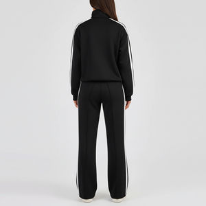 Chándal de invierno de algodón 100% con cremallera para mujer, de color liso con rayas laterales, bordado de encaje, estilo vintage, ¡superventas! - Product Image 2