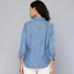Unique Design <b>Top</b> Selling Women's Denim Shirts Spring/Summer Eco-Friendly Button-Up Vintage Style Outdoor Office Work Wear - Product Image 2