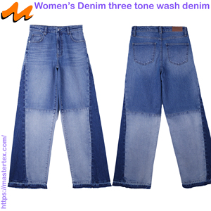 Pantalon large décontracté pour femme, trois tons, délavé clair, moyen et foncé, en coton recyclé BCI et élasthanne, confectionné à partir de 12,27 oz - Product Image 1