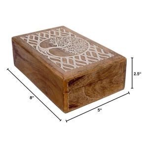 Home Wood Wooden Storage Box with Carved <b>Tree</b> Design Rustic Finish for Jewelry Organizers - Product Image 2