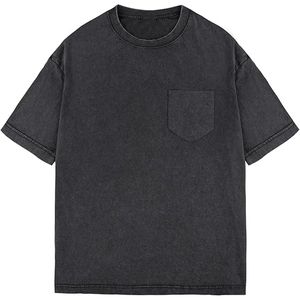 Camiseta Negra de Manga Corta para Hombre con Bolsillo en el Pecho, Corte Regular, Algodón Jersey, Cuello Redondo, Color Sólido - Product Image 1