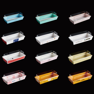 Boîte alimentaire <span class=keywords><strong>en</strong></span> <span class=keywords><strong>carton</strong></span> kraft <span class=keywords><strong>rigide</strong></span> transparente trapézoïdale personnalisable pour gâteaux, sushis et sandwichs - Product Image 4