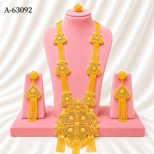 Bulk Ethnic Jewelry Set for Women Trendy Gold Plated Zircon Pendant Necklace and Earring Wedding Set A-63090 - Product Image 6