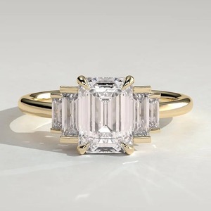 2 CT Lab Grown Diamond Three Stone Emerald Cut Engagement <b>Ring</b> in 14K Solid Gold with IGI Certification - Product Image 1