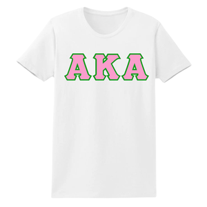 Camiseta AKA 3 con letras griegas bordadas, camiseta blanca de algodón con cuello redondo, manga corta, suave, transpirable, informal, unisex, para el día a día - Product Image 1