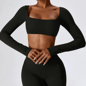 Camiseta Deportiva de Secado Rápido para Mujer, Estilo Crop Top, para Yoga y Running, Varios Colores Sólidos, Manga Larga, Venta al Por Mayor OEM - Product Image 2