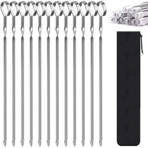 "12" Stainless Steel Metal Kebab Skewers for Grilling <b>BBQ</b> Barbecues-Reusable Flat Long <b>BBQ</b> Tools" - Product Image 1