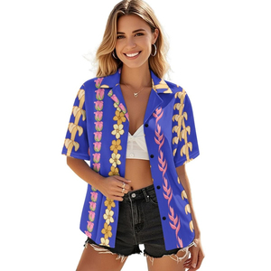 2026 Hot Selling <b>Shirt</b> Drop Shipping Clothing <b>Women</b> Custom Aloha <b>Hawaiian</b> Lei Print Fashion Plus Size <b>Women's</b> Button-down <b>Shirt</b> - Product Image 3