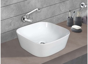 White Rectangular Ceramic Vessel Bathroom <b>Sink</b> Above Counter Basin Modern Wash Basin - Product Image 1