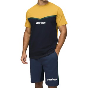 Ensemble de shorts 2 pièces jaune et bleu marine pour homme, t-shirt à manches courtes et shorts personnalisés avec logo, tenue décontractée d'été, streetwear - Product Image 4